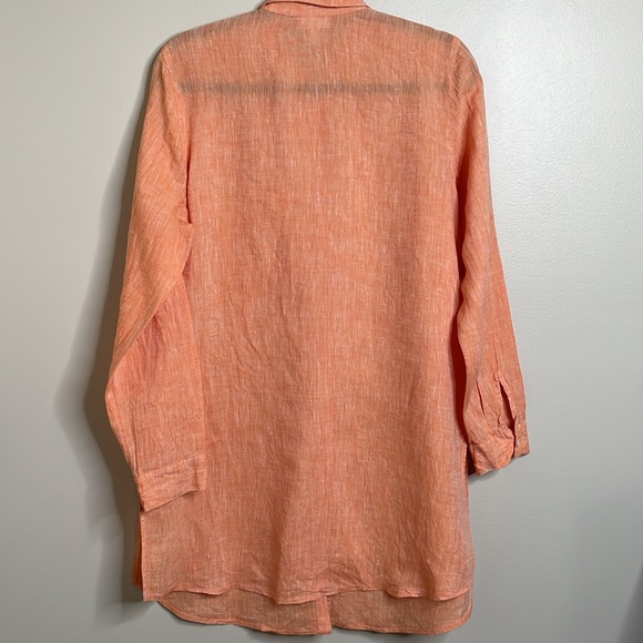 J. Jill 100% Linen Coral Orange Long Sleeve Button Up High Slit Tunic Medium - Picture 8 of 14